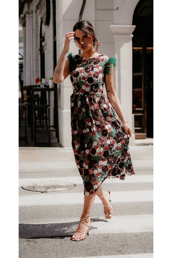 LACE DRESS WITH FEATHER
